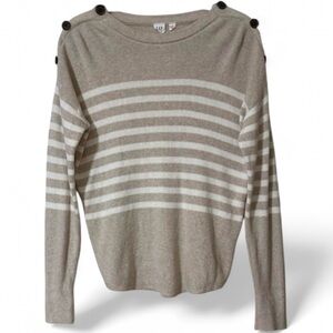 GAP Tan and White Striped Crew Neck Sweater